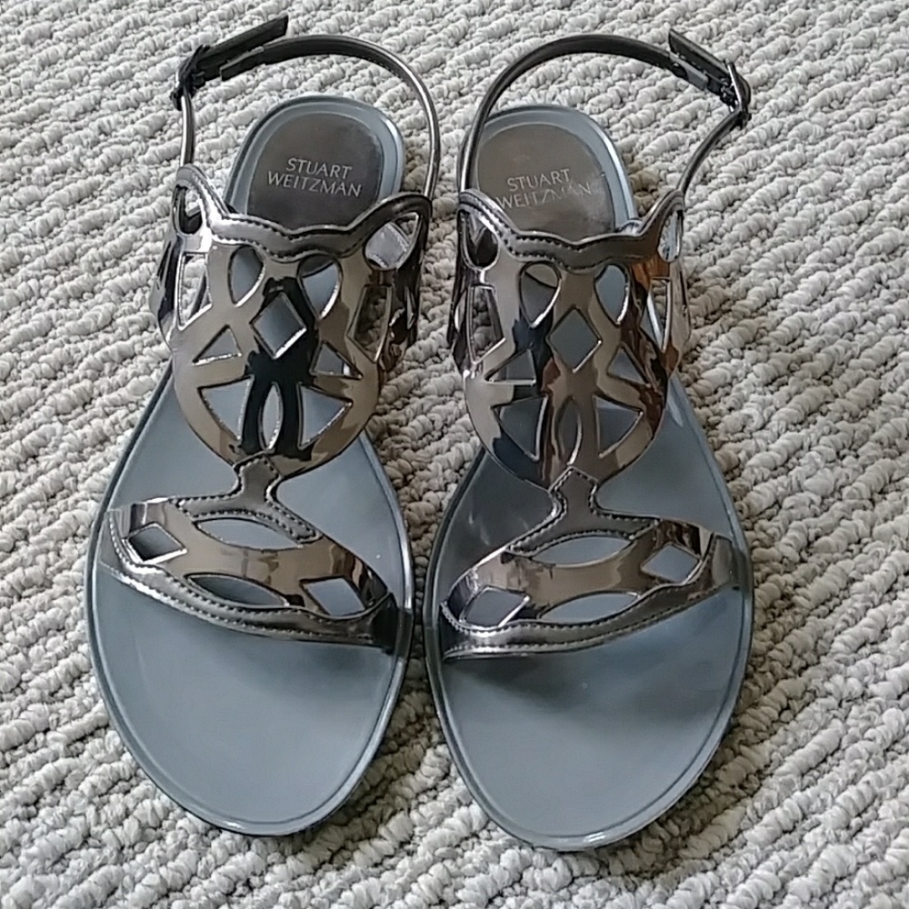 Stuart Weitzman womens silver mirrored sandals 8